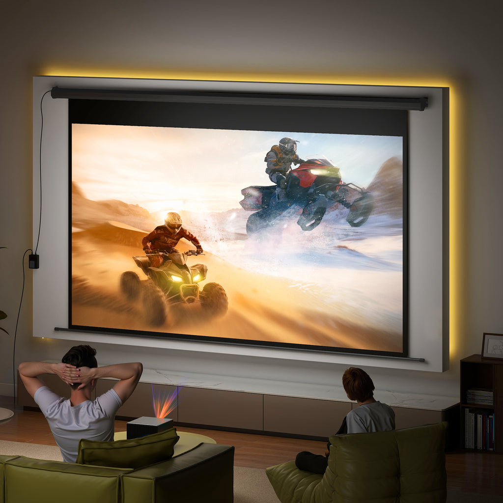 Écran de projection motorisé 120 pouces, 16:9 4K HD, fixation mural ou plafond avec télécommande, 297x8x183cm-1