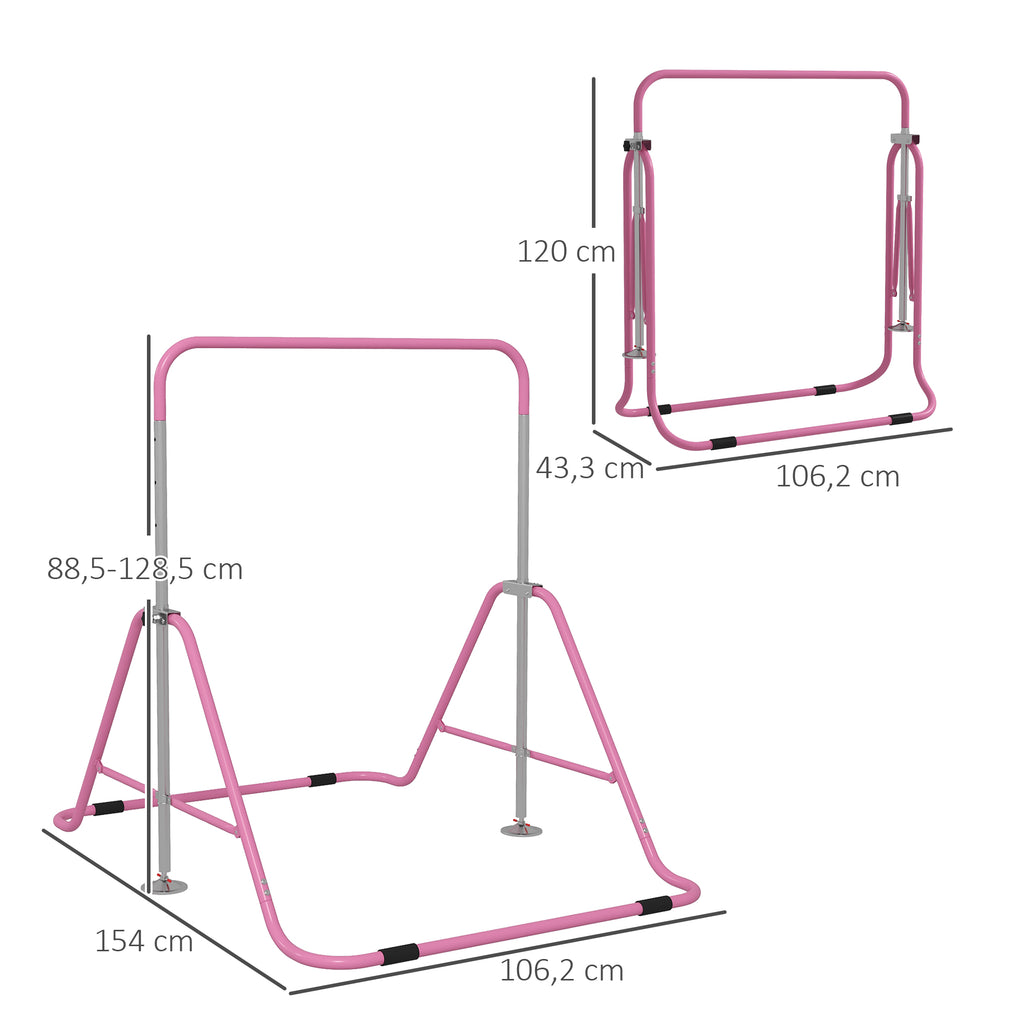 Barre fixe de gymnastique pour enfants pliante hauteur réglable de 88 à 128 cm rose-2