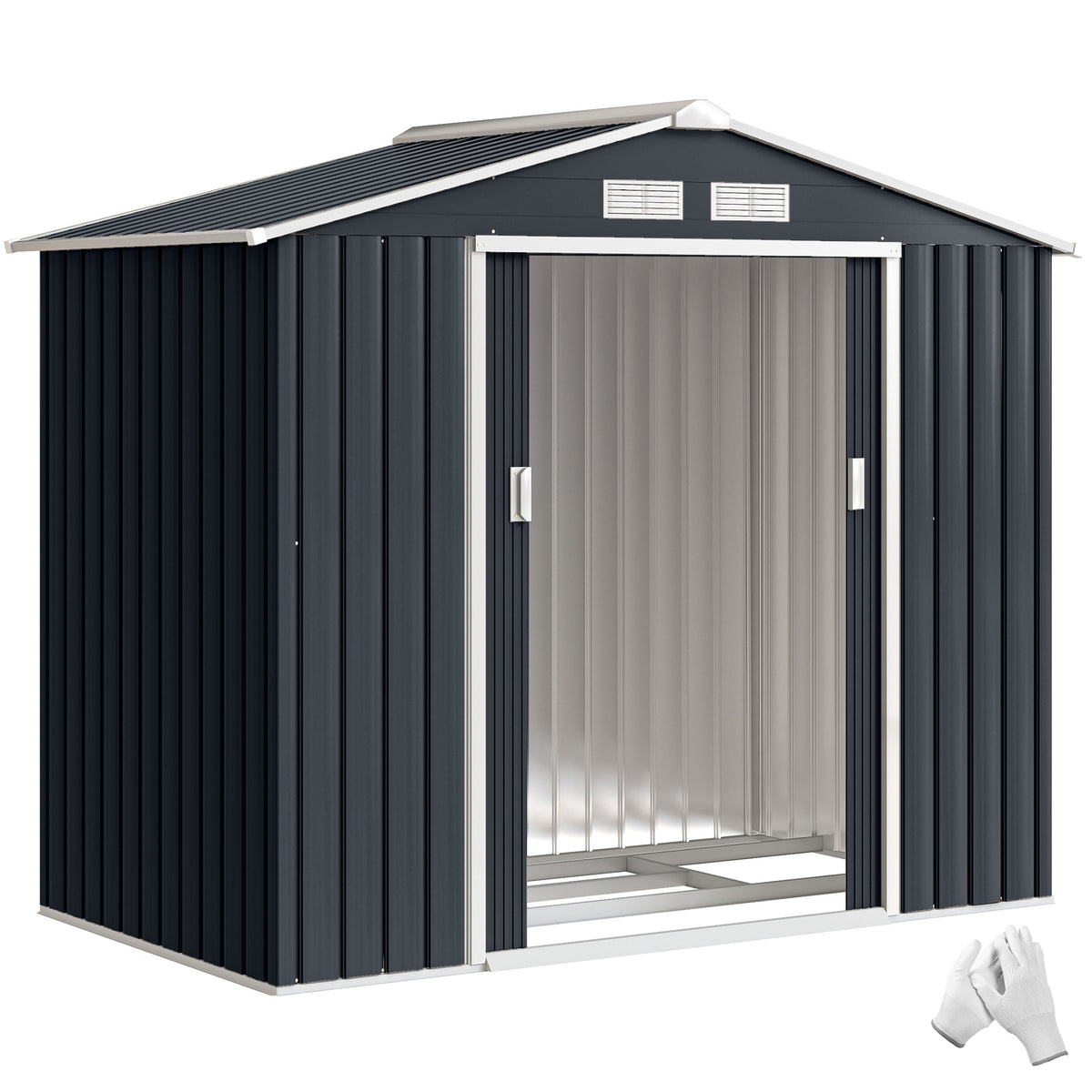 Abri de Jardin 2,42 m² - Remise pour Outils avec Fondation - cabanon Porte verrouillable - tôle d'acier Gris-0