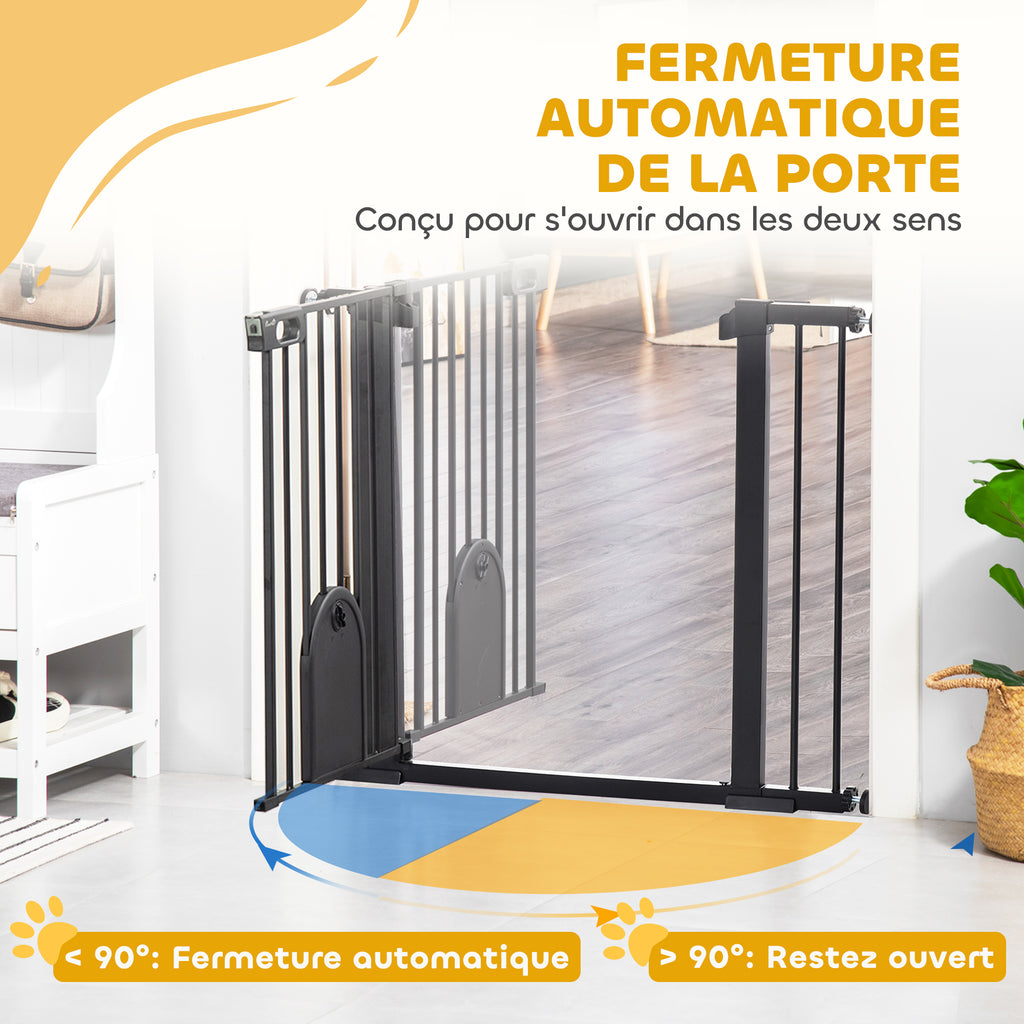 Barrière de sécurité animaux avec porte fermeture automatique système de double verrouillage, acier noir-4