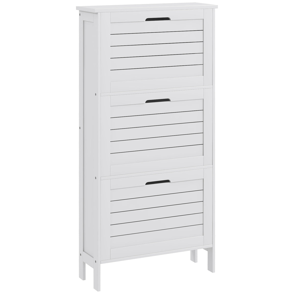 Meuble à Chaussures 6 Paires, Armoire à Chaussures Étroite Moderne, 3 Tiroirs Rabattables et Portes Persiennes, Blanc-0