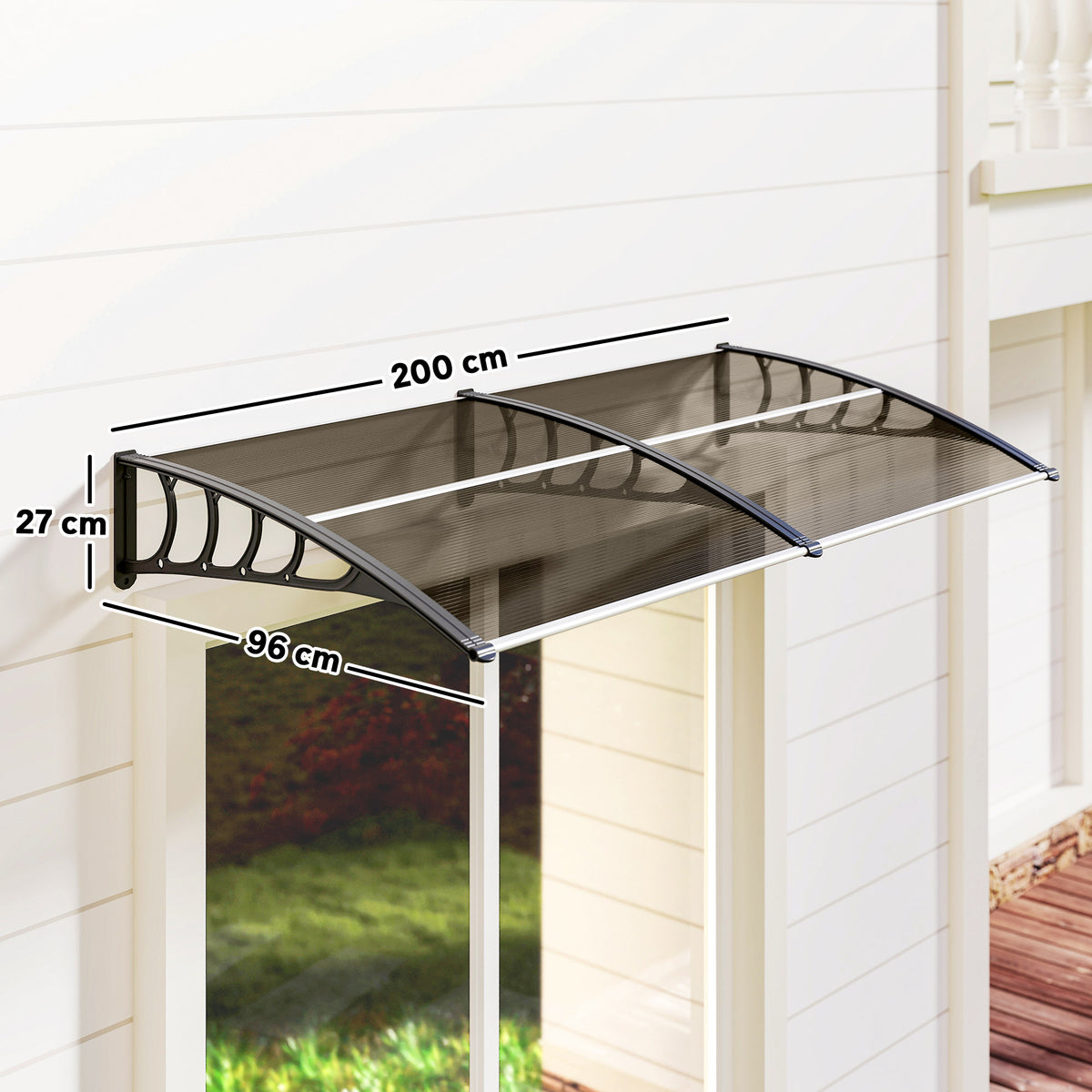 Auvent de porte toit marquise en polycarbonate auvent de porte d'entrée bord en aluminium contre la pluie et UV-2