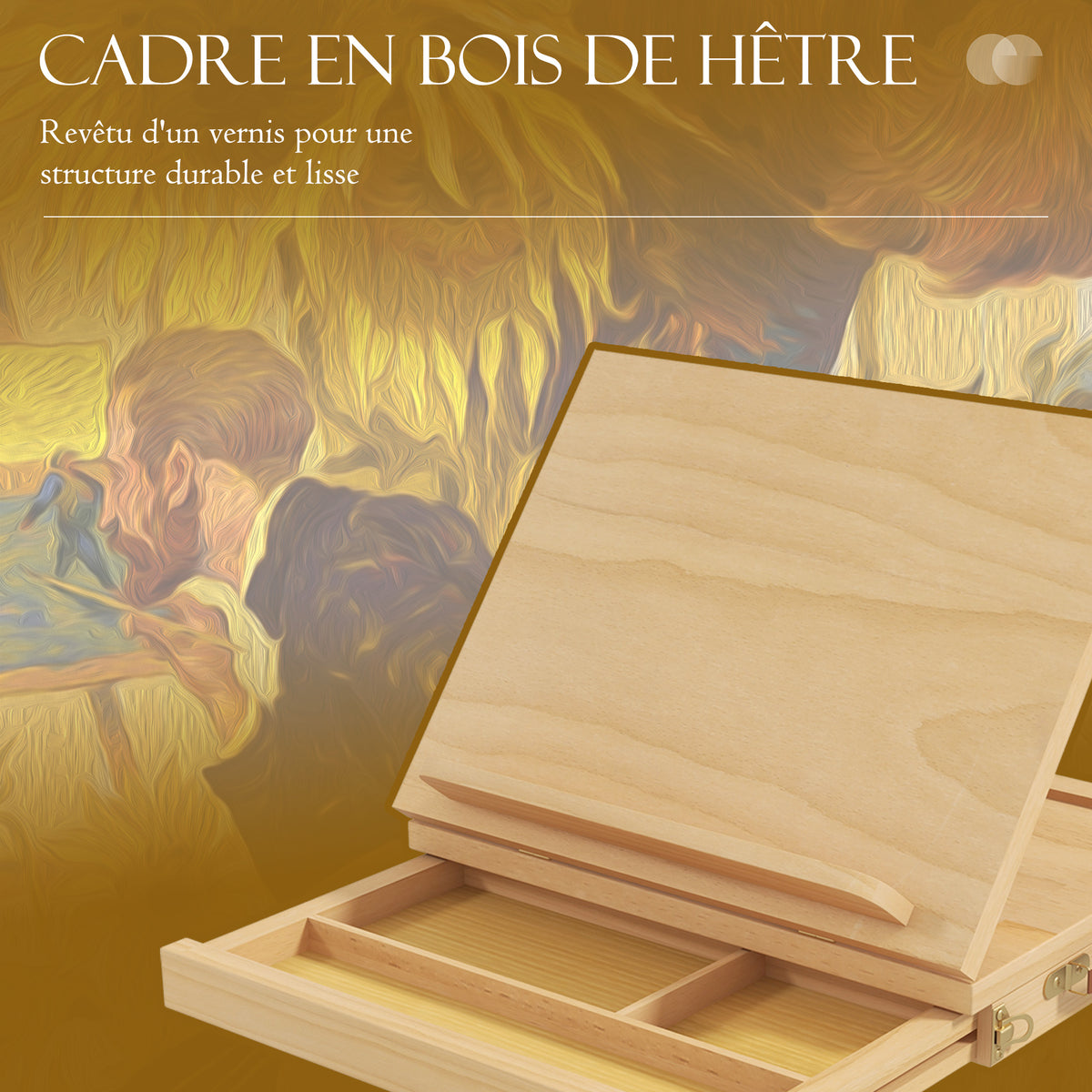 Chevalet de table en bois avec tiroir de rangement pour des toiles jusqu'à 24,5 cm pour adultes débutants bois naturel-3