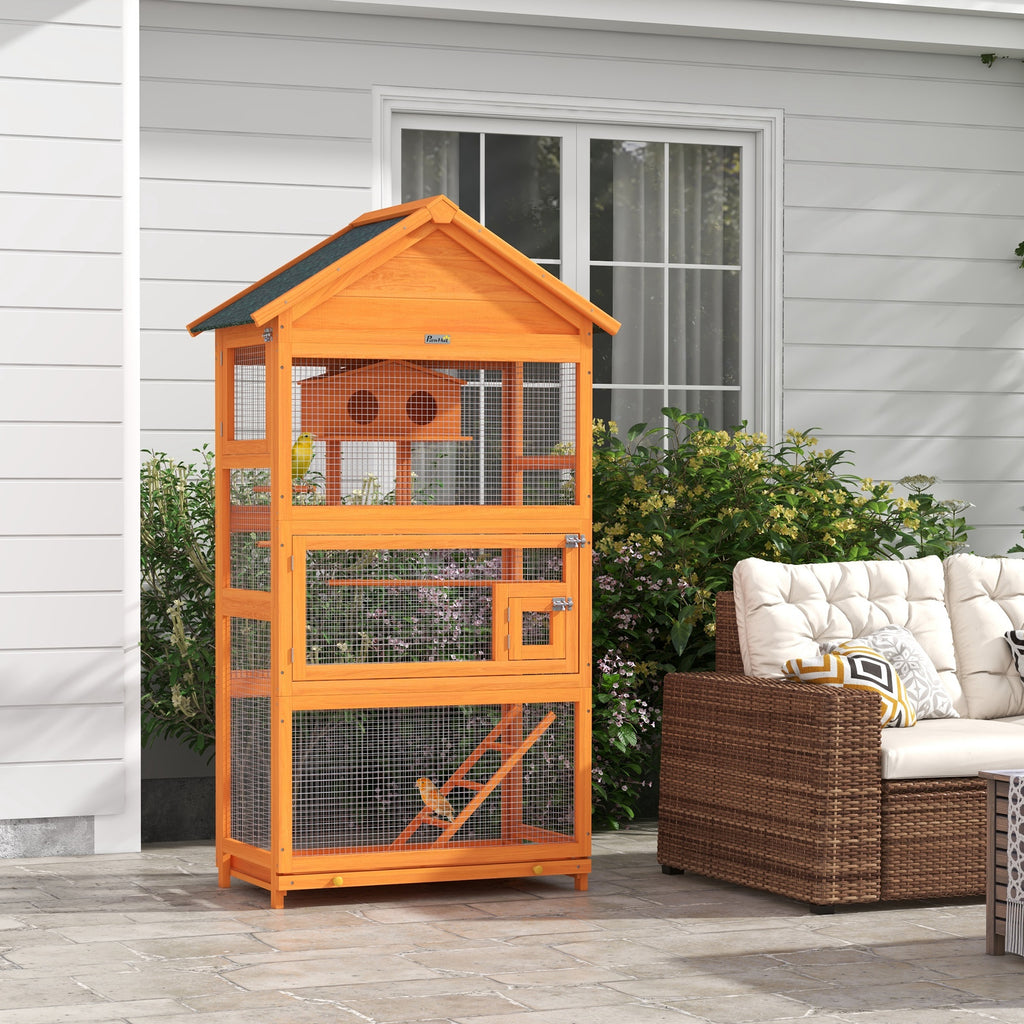 Cage à oiseaux en bois cage perroquet aire de jeux toit asphalte imperméable 92 x 52 x 171 cm orange-1
