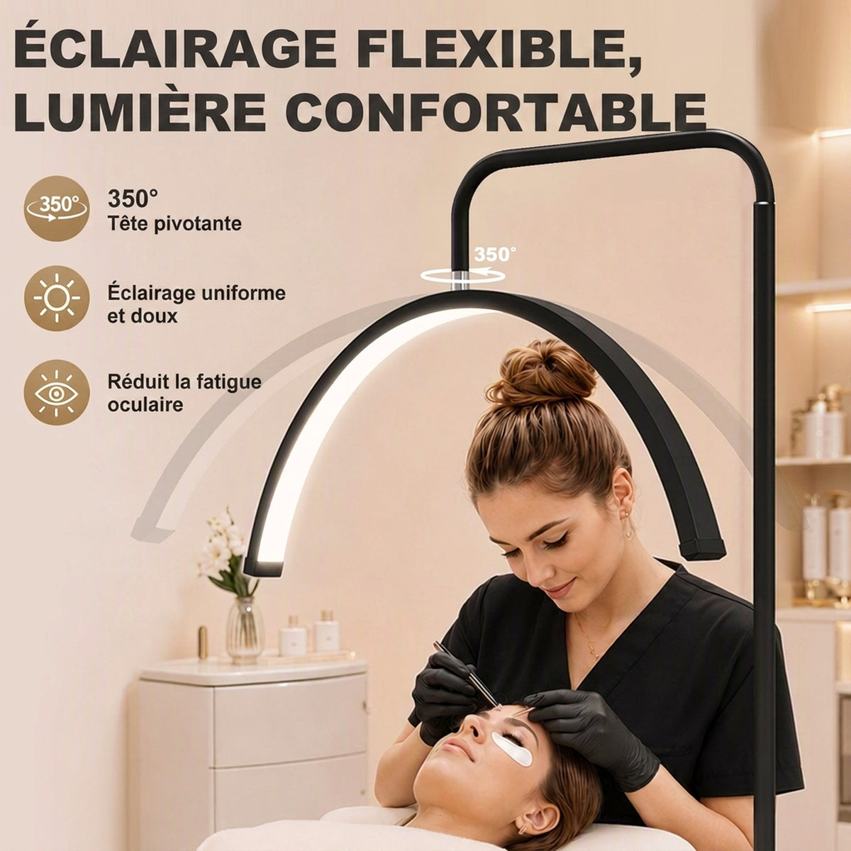 Lampadaire LED demi-lune rotative 350°, lampadaire sur pied salon dimmable 36 W, 7 températures de couleur, noir-3