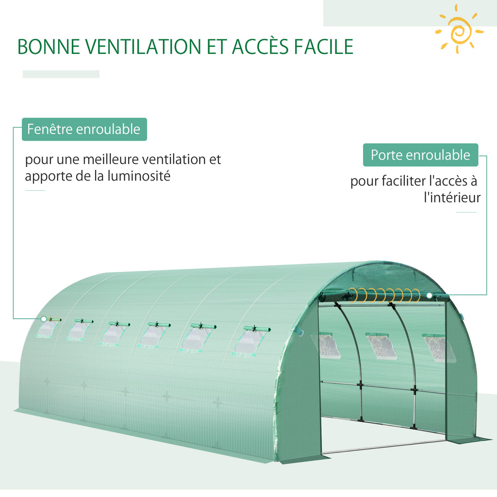 Bâche de Rechange Serre Tunnel 18 m², bâche 6 x 3 x 2 m PE Anti-UV imperméable 12 fenêtres + Porte Enroulable zippée vert-4