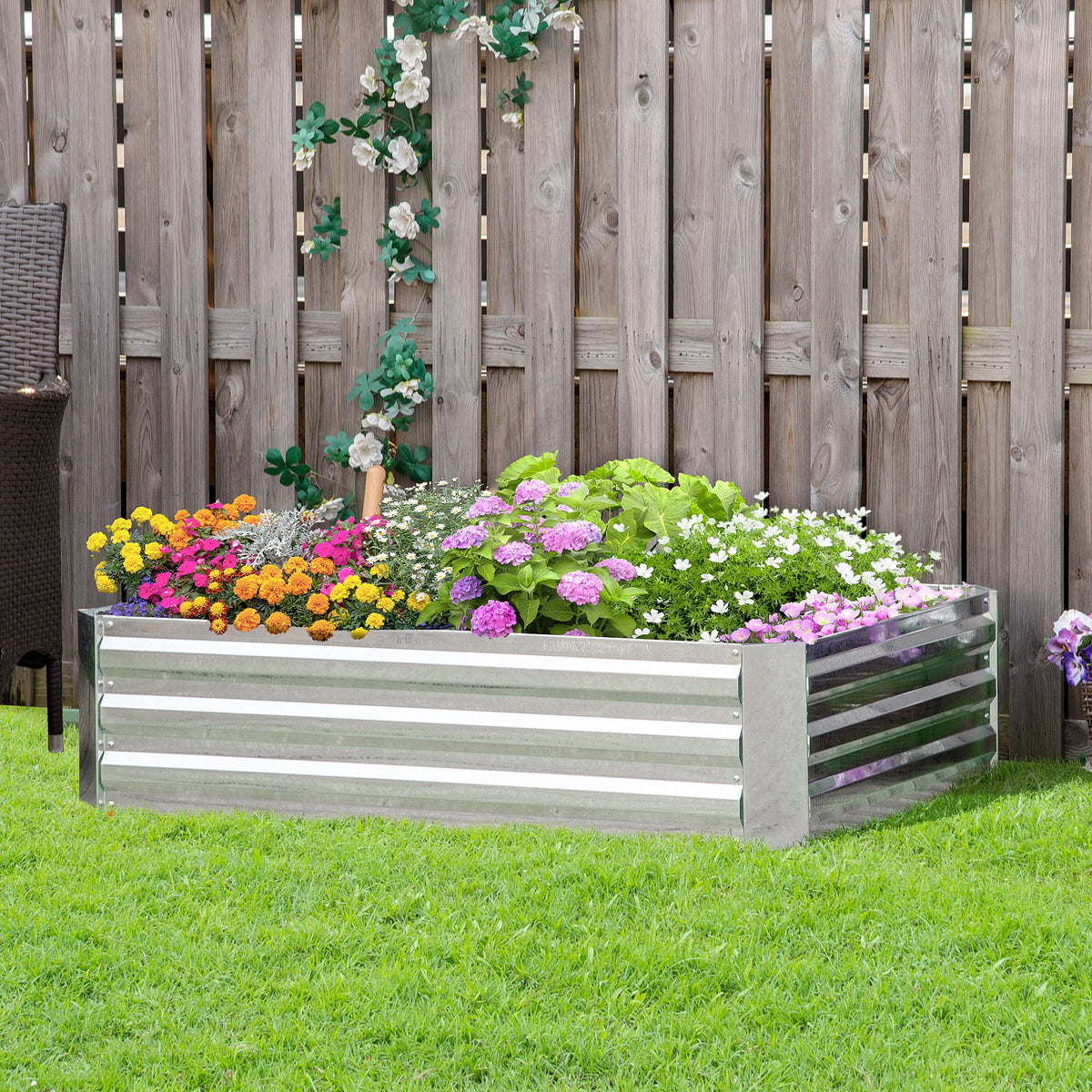 Lit de jardin surélevé carré potager en acier galvanisé protection contre mauvaises herbes 120 x 90 x 30 cm argent-8