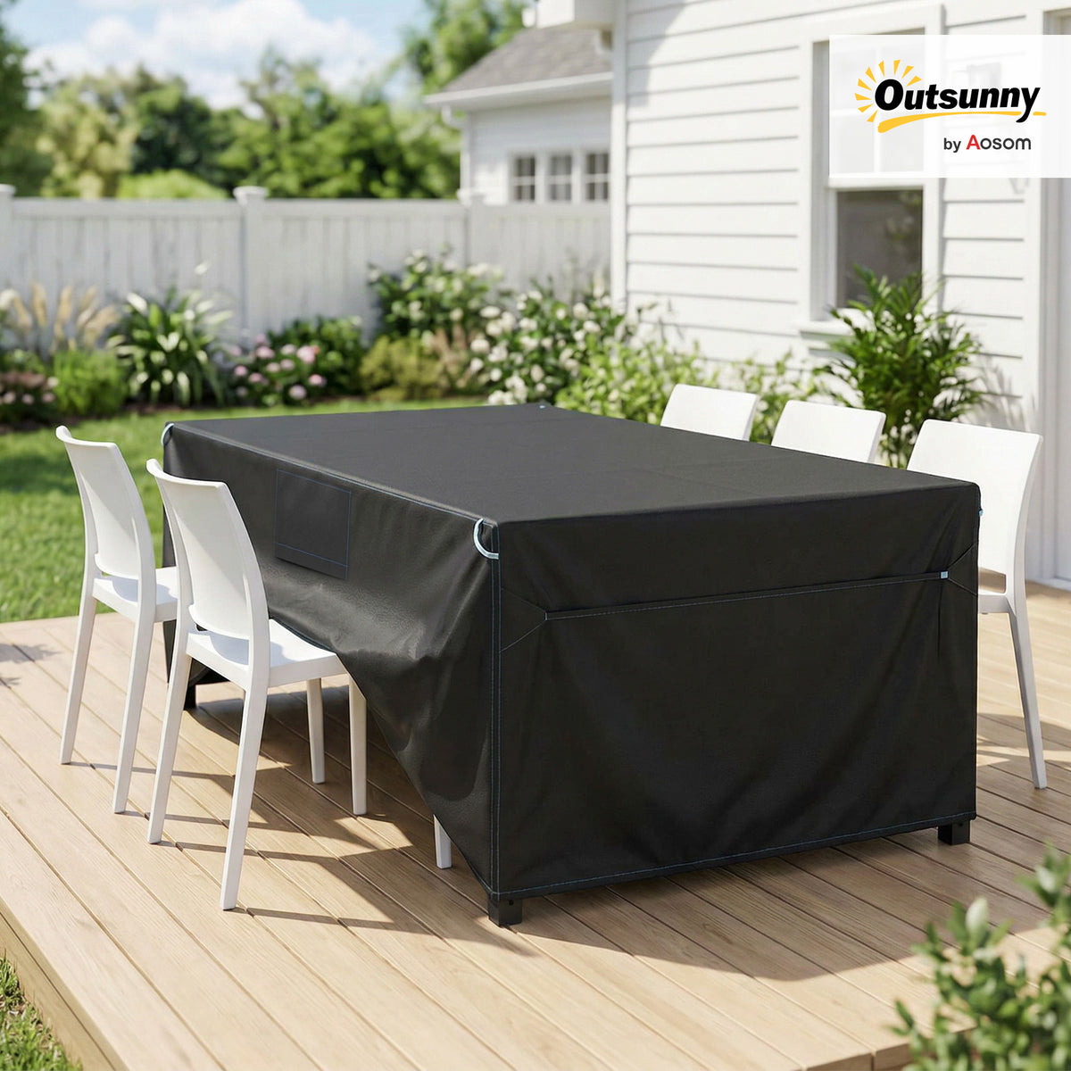 Housse Salon de Jardin Extérieure Imperméable 420D Tissu Oxford, avec Évent et Sac de Rangement, 180x120x74cm, Noir-1