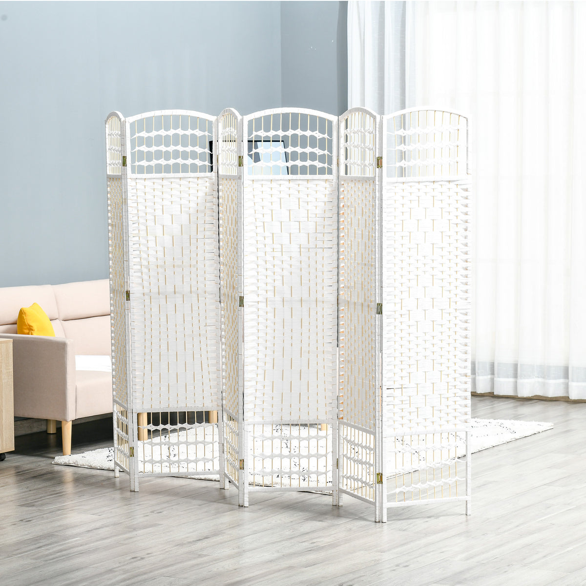 Paravent en bois 242 x 170 cm séparateur de pièce pliable 6 panneaux cloison de séparation chambre à coucher maison intérieur blanc-1
