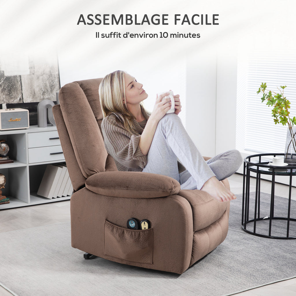 Fauteuil releveur électrique fauteuil relaxant dossier inclinable avec repose-pied télécommandes 90 x 93 x 110 cm marron-7