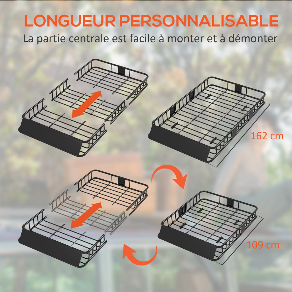Porte-bagages Galerie de toit pour voiture en métal réglable en longueur de 109 à 162L cm Charge max 100kg-3
