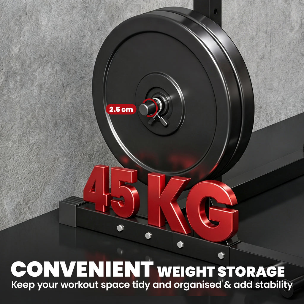 Power Tower Multifonction Charge 500 kg Largeur Réglable, Barre de Traction, Rack de Squat, 176x106x212cm, Rouge-8