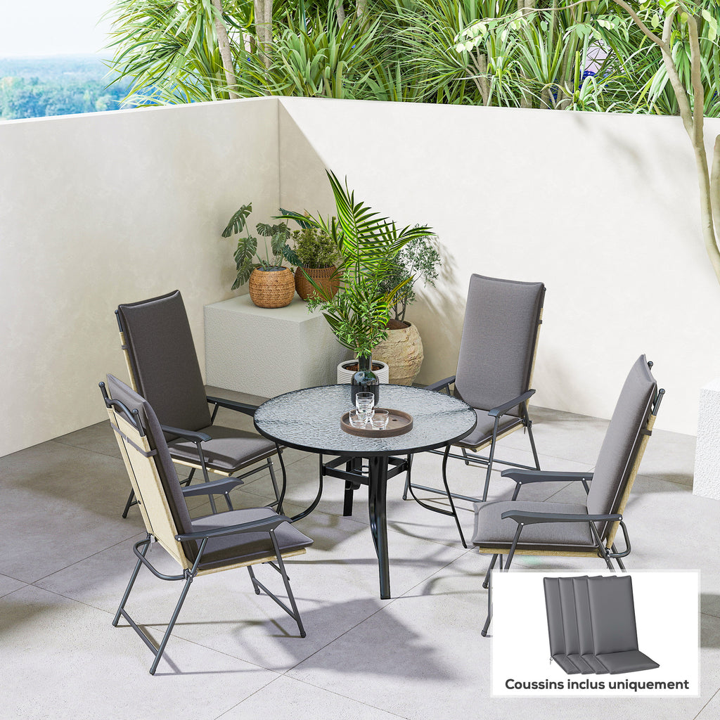 Lot de 4 coussins de chaise extérieur avec attaches et bande réglable, anti-décoloration UPF50+, 124x50x5cm, gris-1