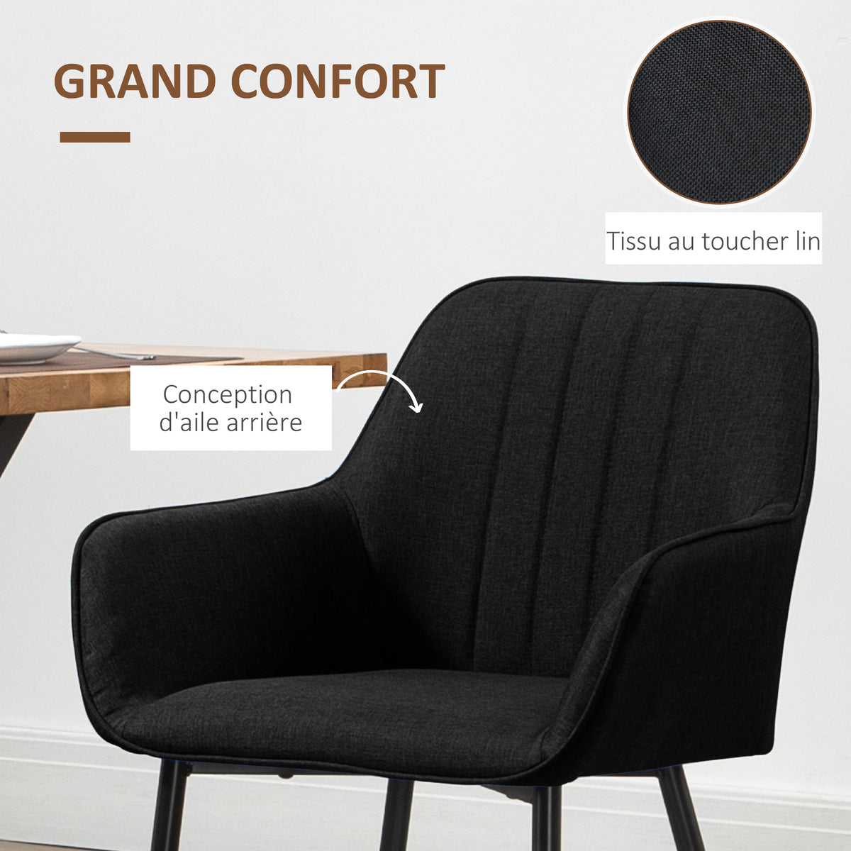 Chaises de Salle à Manger Chaises de Visiteur Design scandinave - Lot de 2 chaises - Pieds effilés métal Noir-4