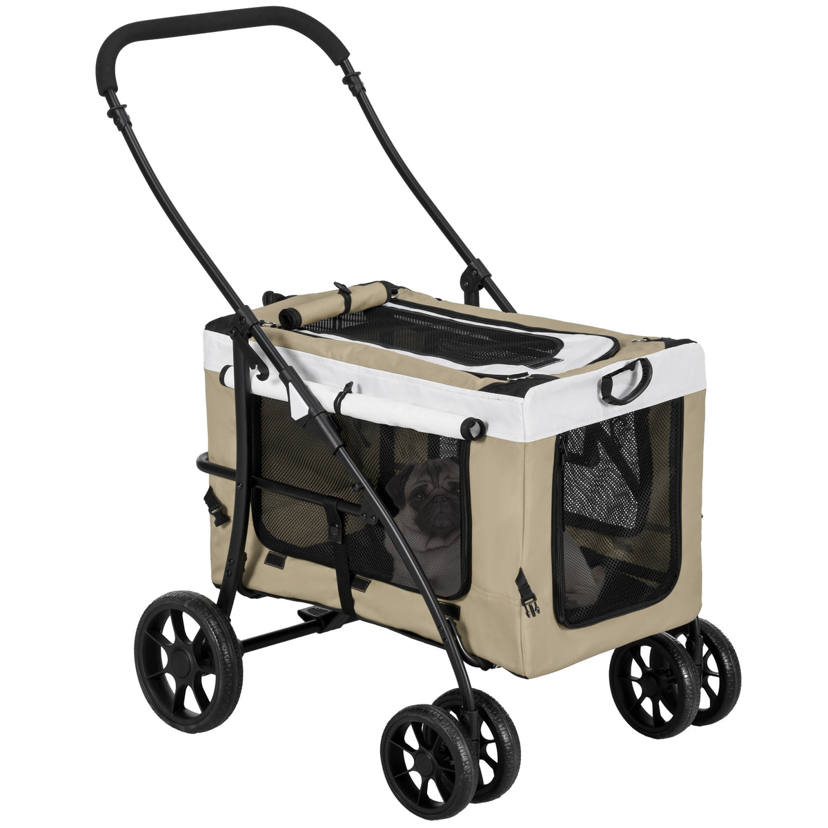 Poussette pliable animaux chien chat nacelle amovible bandoulières 4 roues 81 x 58 x 97,5 cm kaki-0