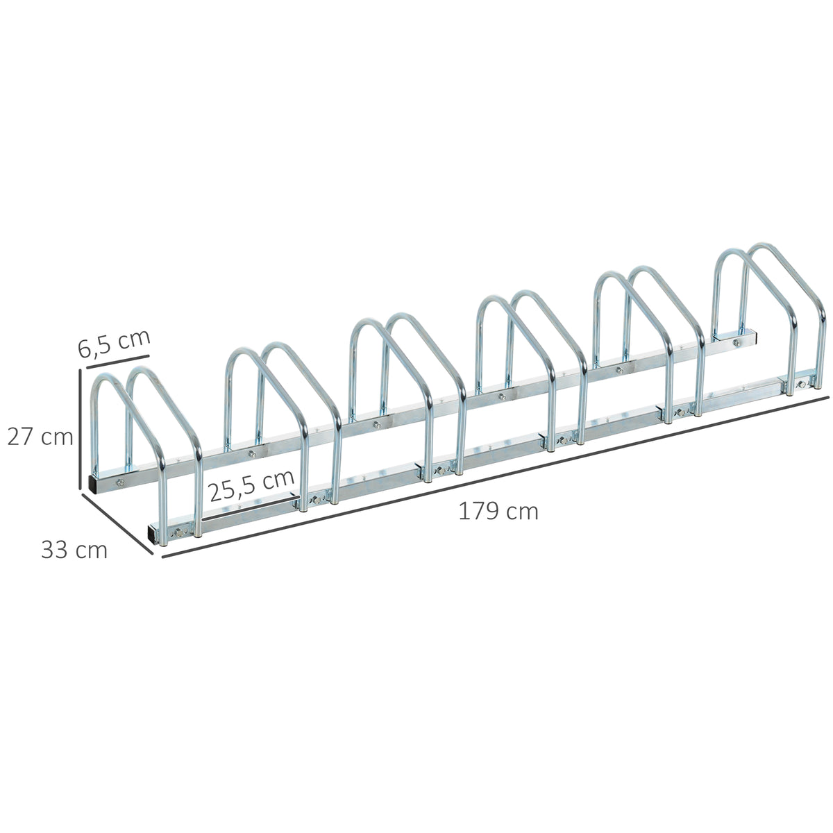 Râtelier 6 vélos range-vélos support de rangement pneu 65 mm sol ou mural pour VTT enfants BMX 179 x 33 x 27 cm acier argent-2