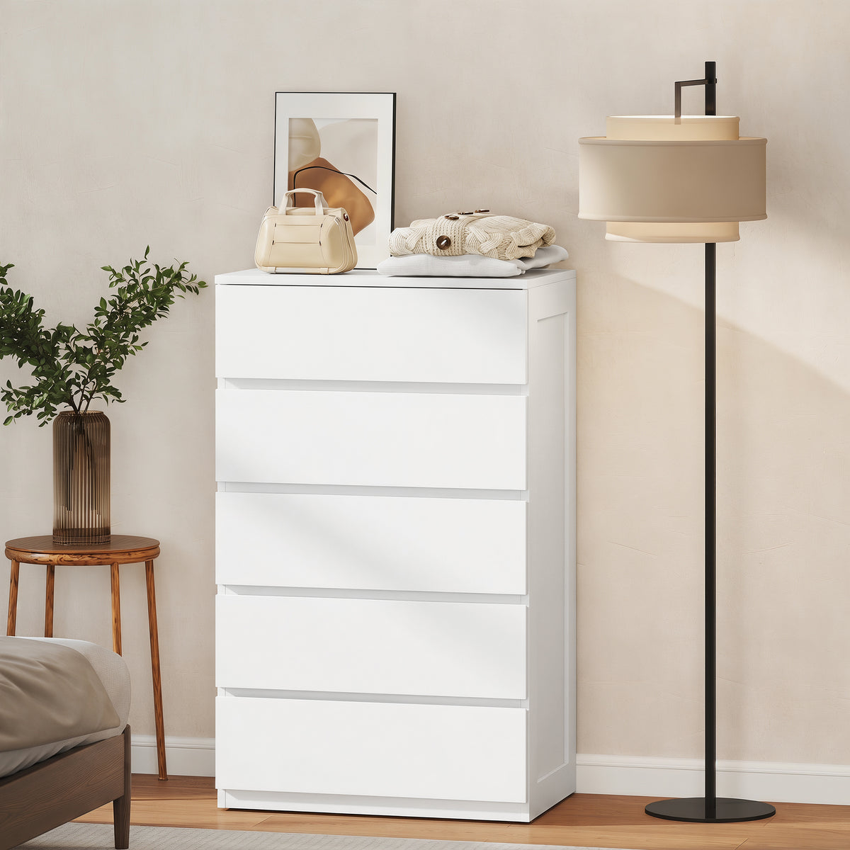 Commode 5 tiroirs meuble de rangement sans poignées design minimaliste 60 x 39 x 100 cm blanc-1