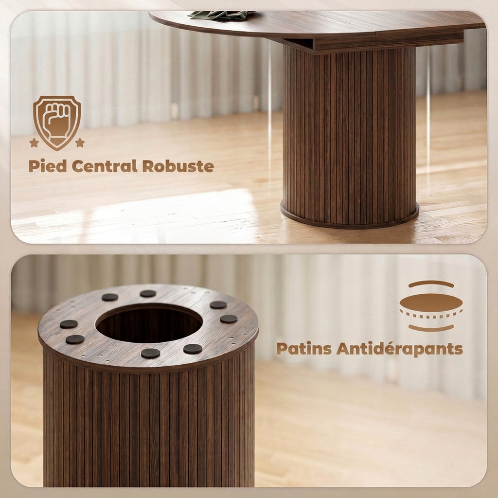 Table à Manger Extensible pour 6 à 8 Personnes, 110-150 cm, Table de Cuisine Ovale avec Piètement Central Rond, Noyer-5