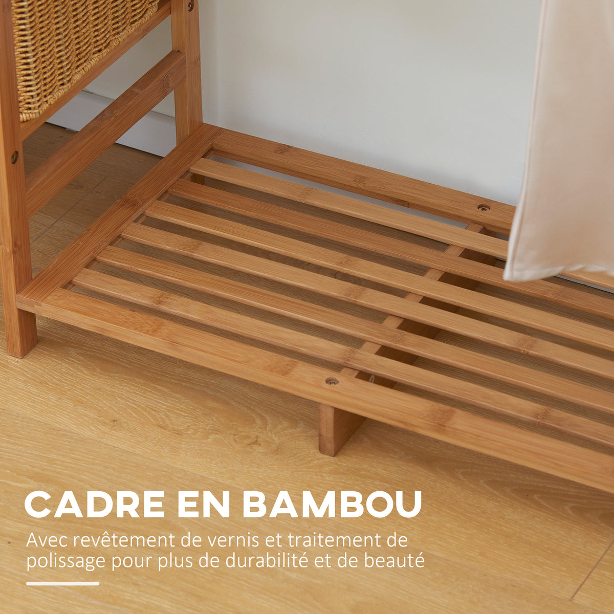 Portant à vêtements en bambou avec étagère de rangement à 6 niveaux et tringle de suspension, 90x30x145cm, bois naturel-4