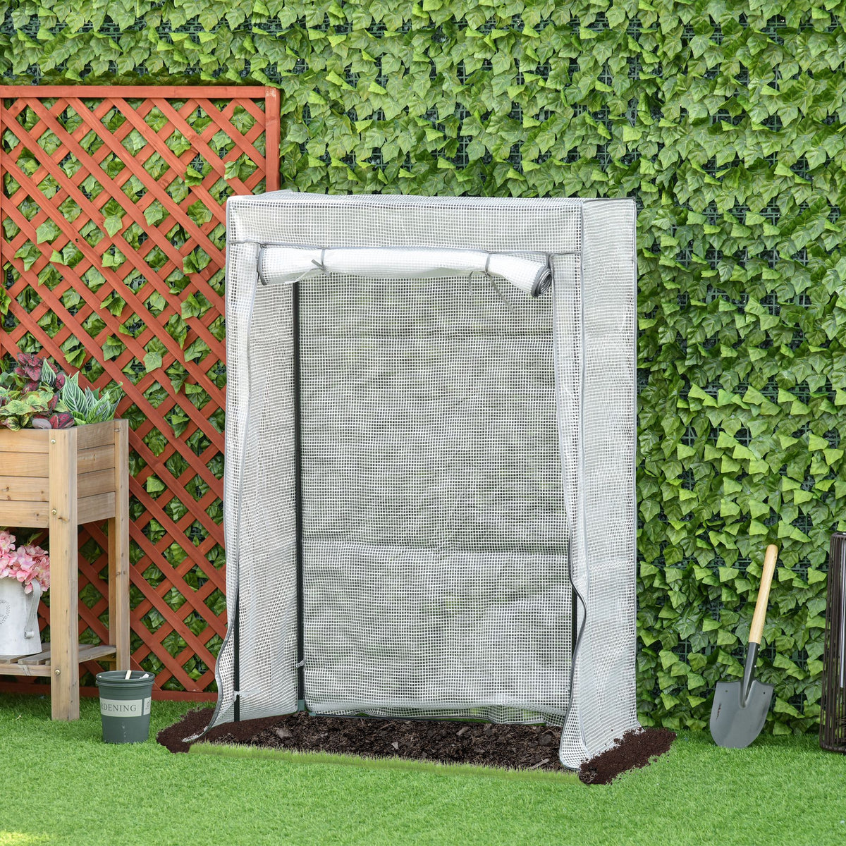 Serre de jardin, serre de balcon, bâche renforcée PE, châssis en acier, porte zippée enroulable, 100 x 50 x 150 cm blanc-1