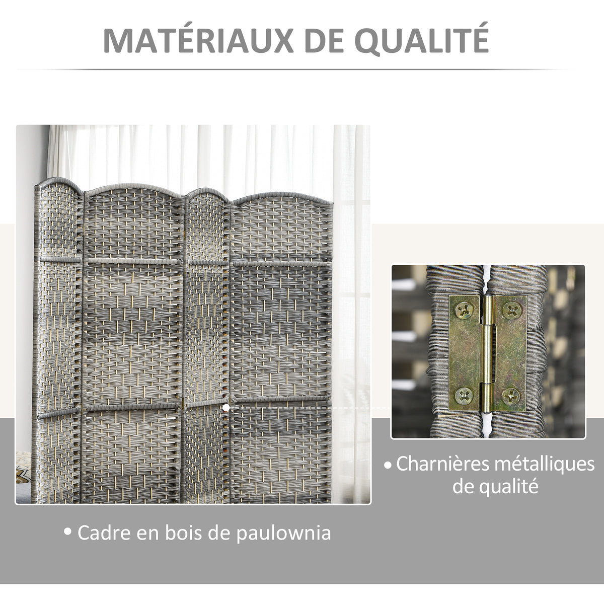 Paravent intérieur en bois 3 panneaux séparateur de pièce pliable pour salon chambre 135 x 180 cm gris-5