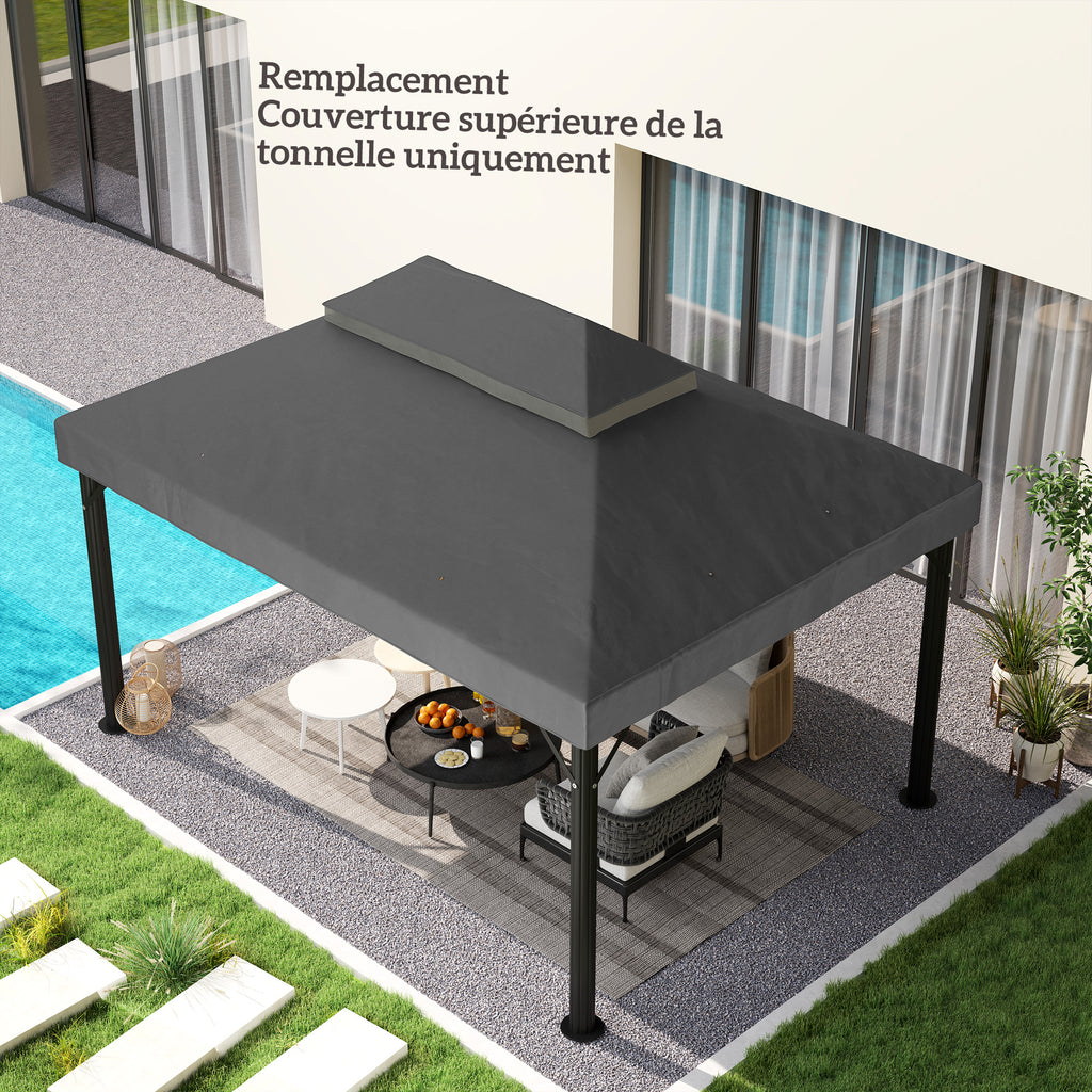 Toile de rechange pour pavillon toile de tonnelle 4 x 3 m, double toit avec trous de drainage, polyester 370 g/m², gris-6