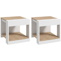 Lot de 2 tables d'appoint bout de canapé table de chevet 40 x 40 x 45 cm - blanc et naturel-0