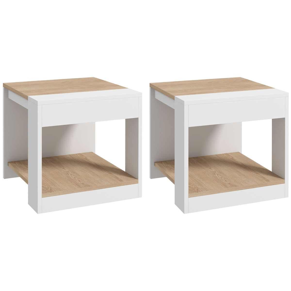 Lot de 2 tables d'appoint bout de canapé table de chevet 40 x 40 x 45 cm - blanc et naturel-0