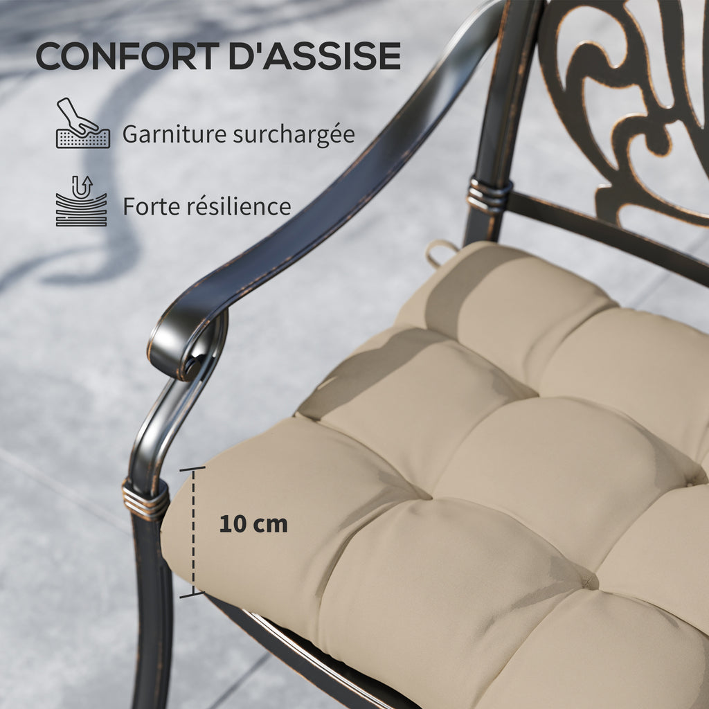 Lot de 4 coussins de chaise de jardin, coussins extérieurs capitonné, rembourrage 10 cm avec attaches, 48 x 48 cm kaki-5