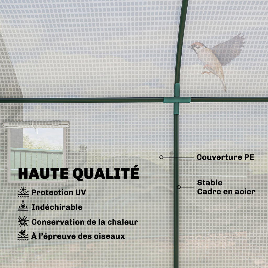 Serre de Jardin, Petite Serre de Balcon en Bâche PE Châssis Acier, Portes et Fenêtres Roulantes 300 x 100 x 200 cm blanc-3