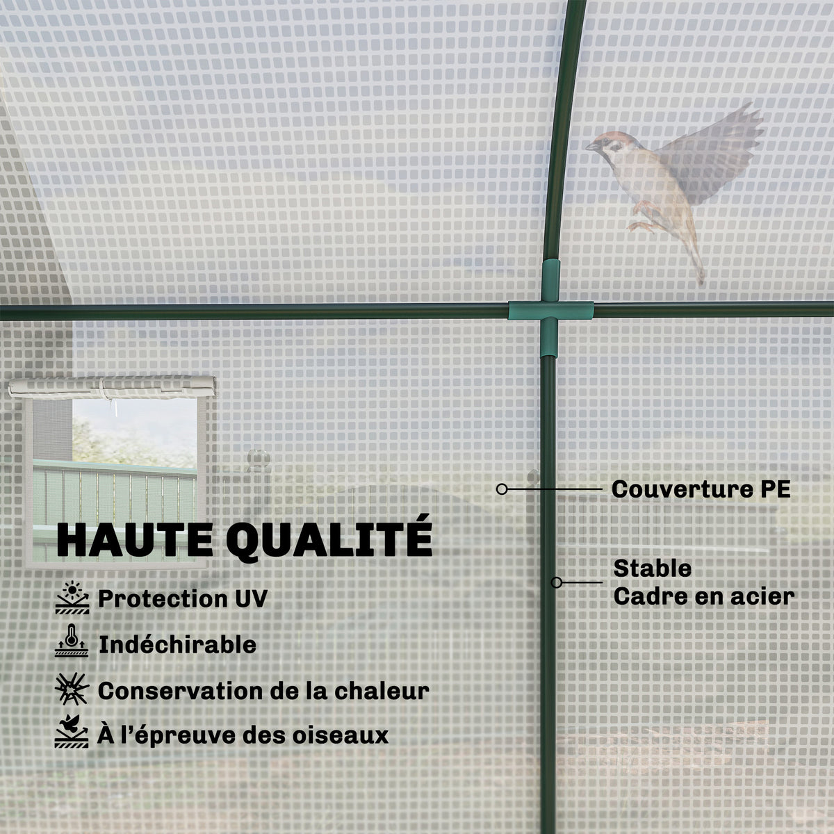 Serre de Jardin, Petite Serre de Balcon en Bâche PE Châssis Acier, Portes et Fenêtres Roulantes 300 x 100 x 200 cm blanc-3