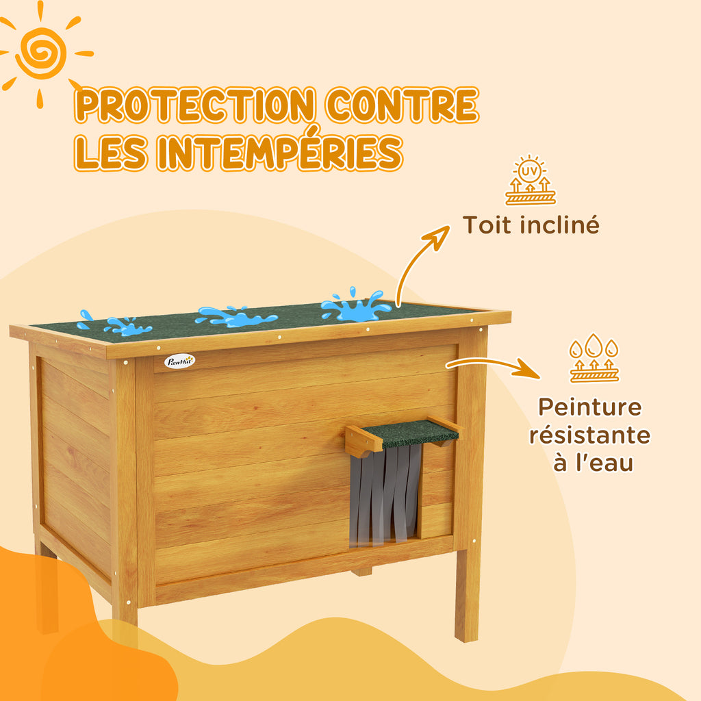 Maison pour chats niche d'extérieur en bois surrélevée avec toit ouvrable isolée  85 x 50 x 68,5 cm naturel vert-5