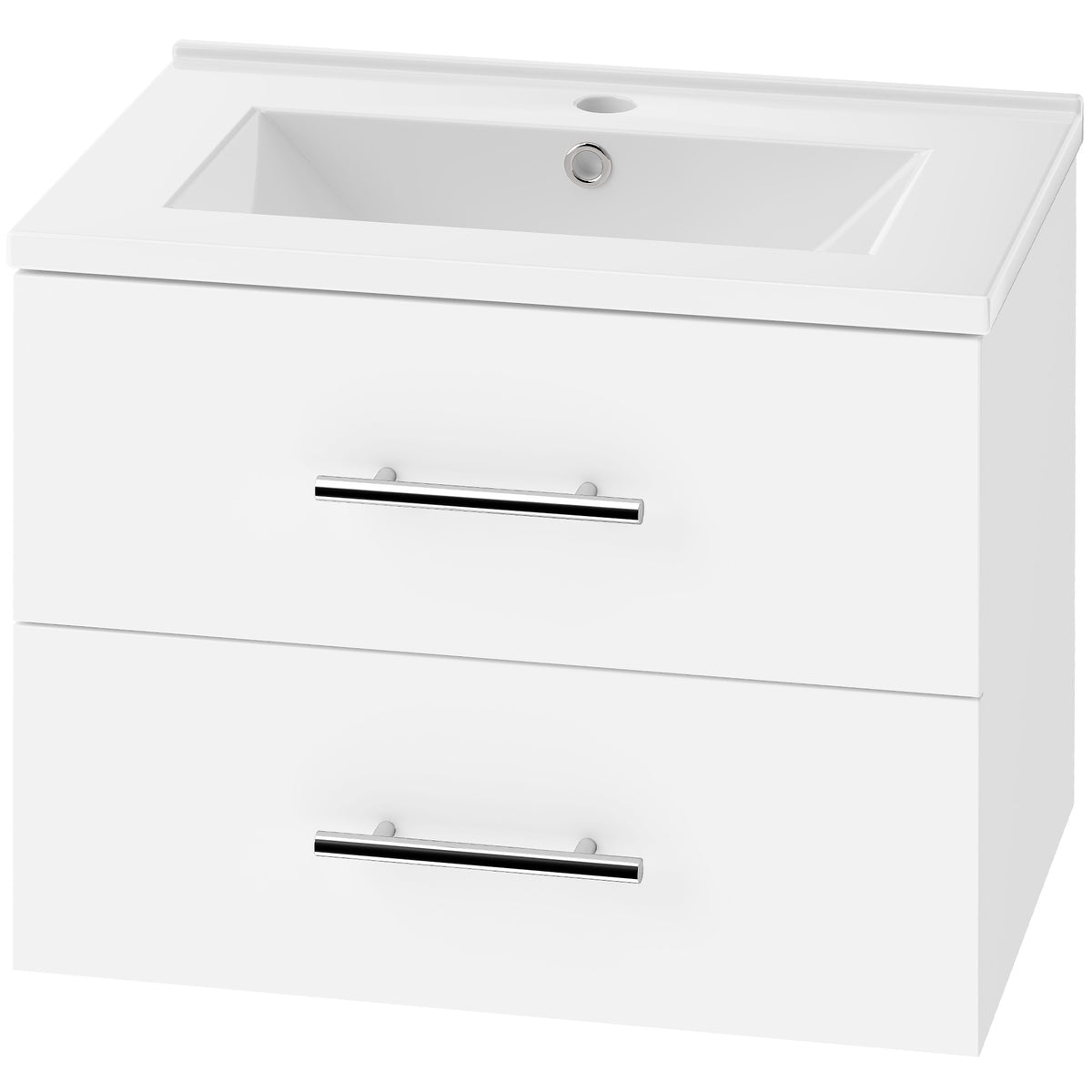 Meuble sous Lavabo Suspendu avec Vasque en Céramique, 2 Tiroirs Compartiments, Style Moderne, 61 x 40 x 48 cm, Blanc-0