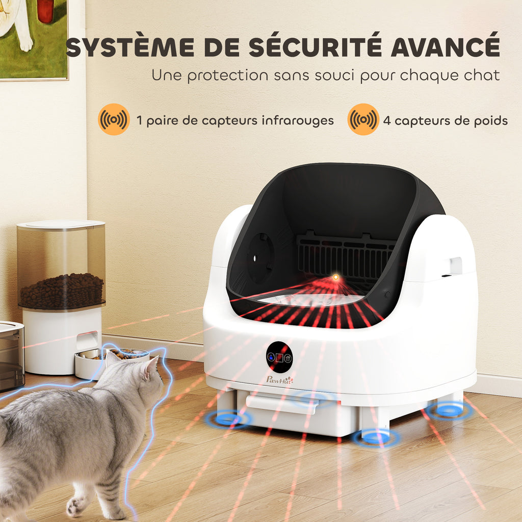 Litière chat autonettoyante bac à litière pour chat automatique ouvert isolation des odeurs/protection de sécurité blanc-3