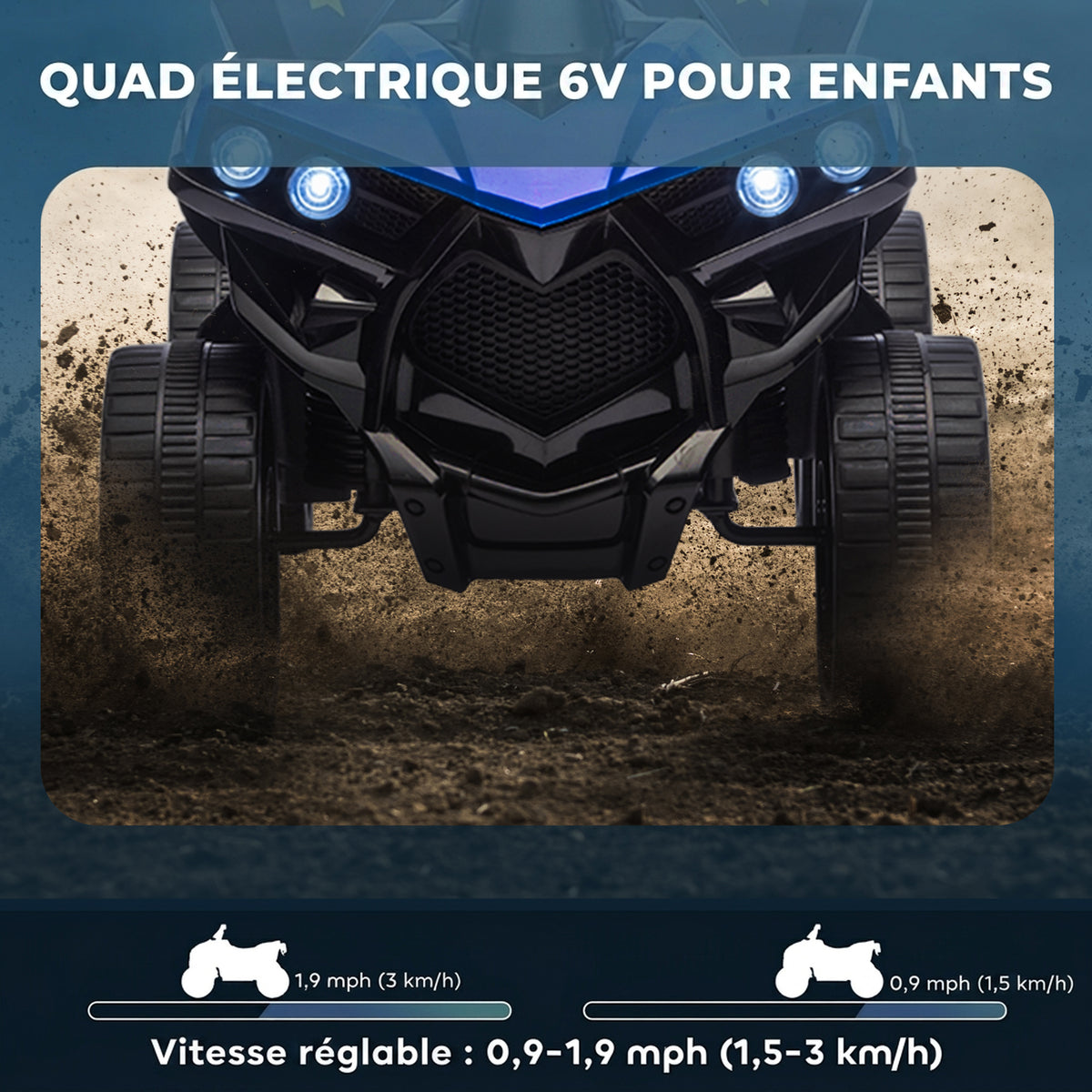 Quad Électrique Enfant 6V, Voiture Électrique Enfants ATV, Musique et Phares LED, 18-56 Mois, 70x42x45cm, Bleu-3