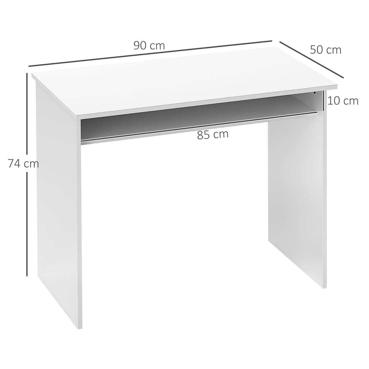 Bureau informatique sobre épuré compact avec 1 étagère, panneaux de particules, dim. 90l x 50P x 74H cm, blanc laqué-2