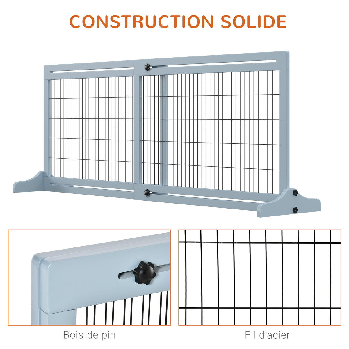 Barrière de sécurité pour chien extensible longueur réglable 104-180 x 36 x 69 cm pin bleu gris-5