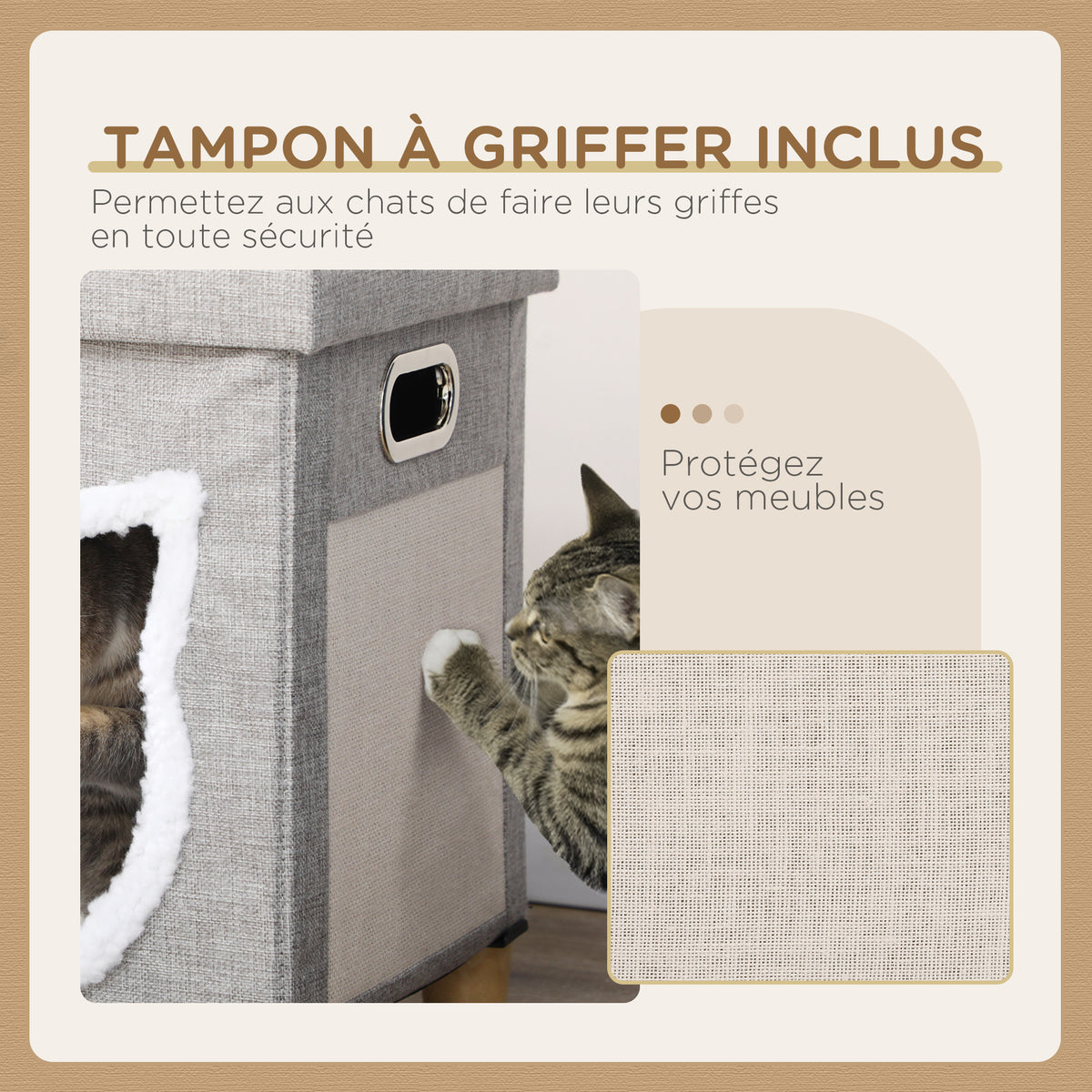 Niche chat interieur maison chat interieur 2 en 1 pied en bois coussin amovible lavable balle, 35,5x35,5x42,5cm, gris-4