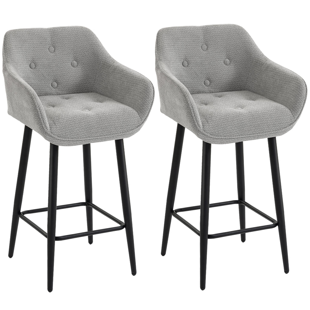 Lot de 2 Tabourets de Bar, Chaises de Bar Rembourrées en Chenille, Assise Large 67H cm, Dossier et Repose-Pieds, Gris-0