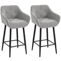 Lot de 2 Tabourets de Bar, Chaises de Bar Rembourrées en Chenille, Assise Large 67H cm, Dossier et Repose-Pieds, Gris-0