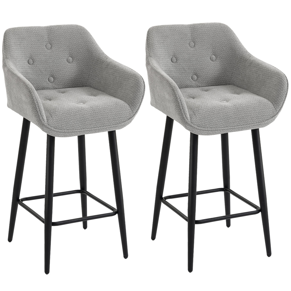 Lot de 2 Tabourets de Bar, Chaises de Bar Rembourrées en Chenille, Assise Large 67H cm, Dossier et Repose-Pieds, Gris-0