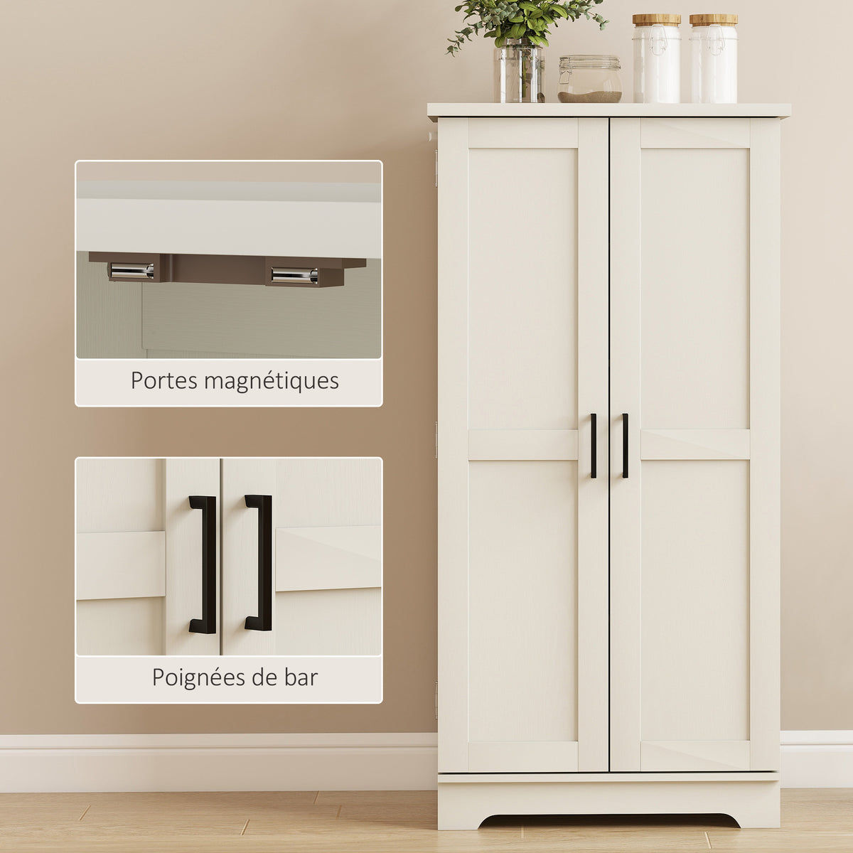 Buffet cuisine armoire de cuisine 5 niveaux avec portes et étagères réglables 60l x 40P x 120H cm grain de bois crème-5