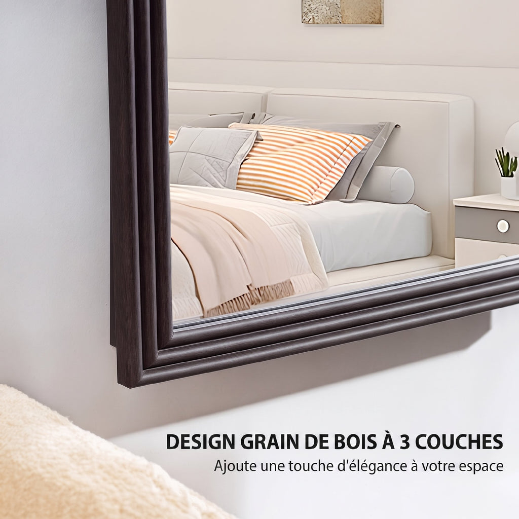 Miroir de sol arqué pleine longueur miroir sur pied cadre en effet imitation pierre pour salon chambre 53x163cm marron-4