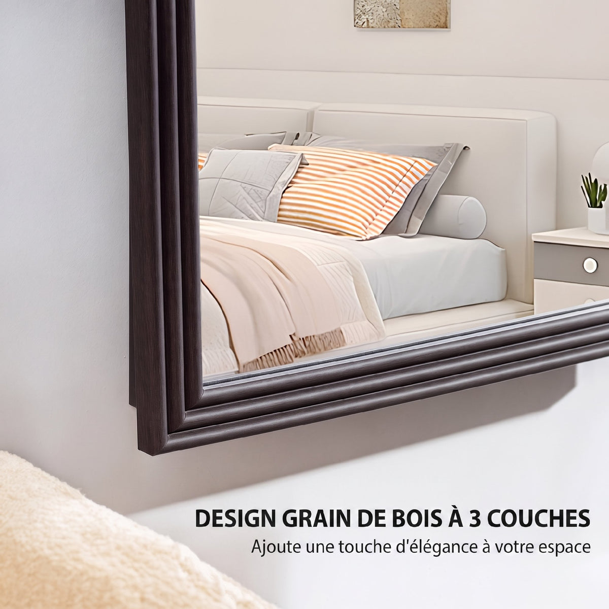 Miroir de sol arqué pleine longueur miroir sur pied cadre en effet imitation pierre pour salon chambre 53x163cm marron-4