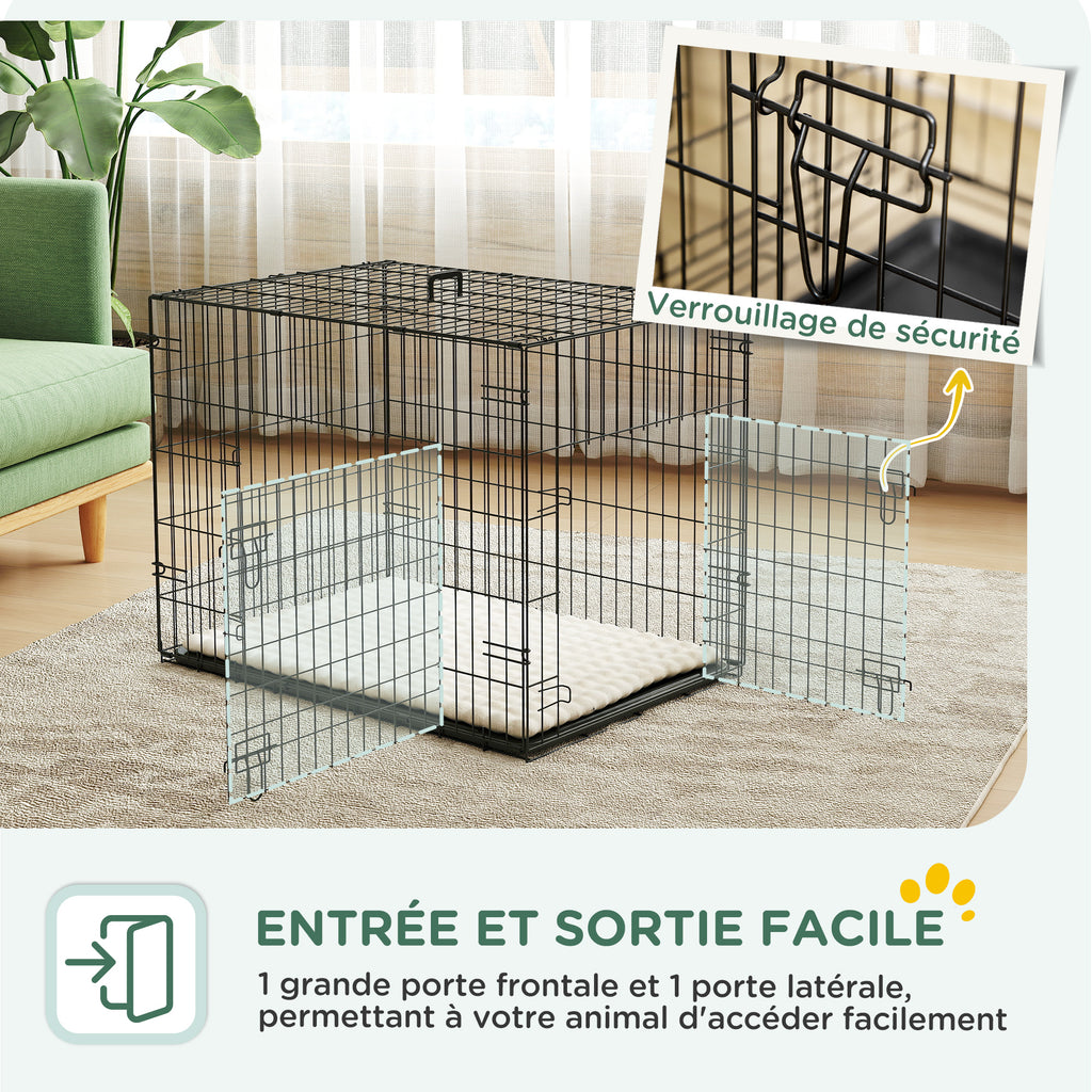 Cage pour chien cage de transport pour chien pliable avec 2 portes plateau amovible coussin lavable 75x48,5x53cm noir-4