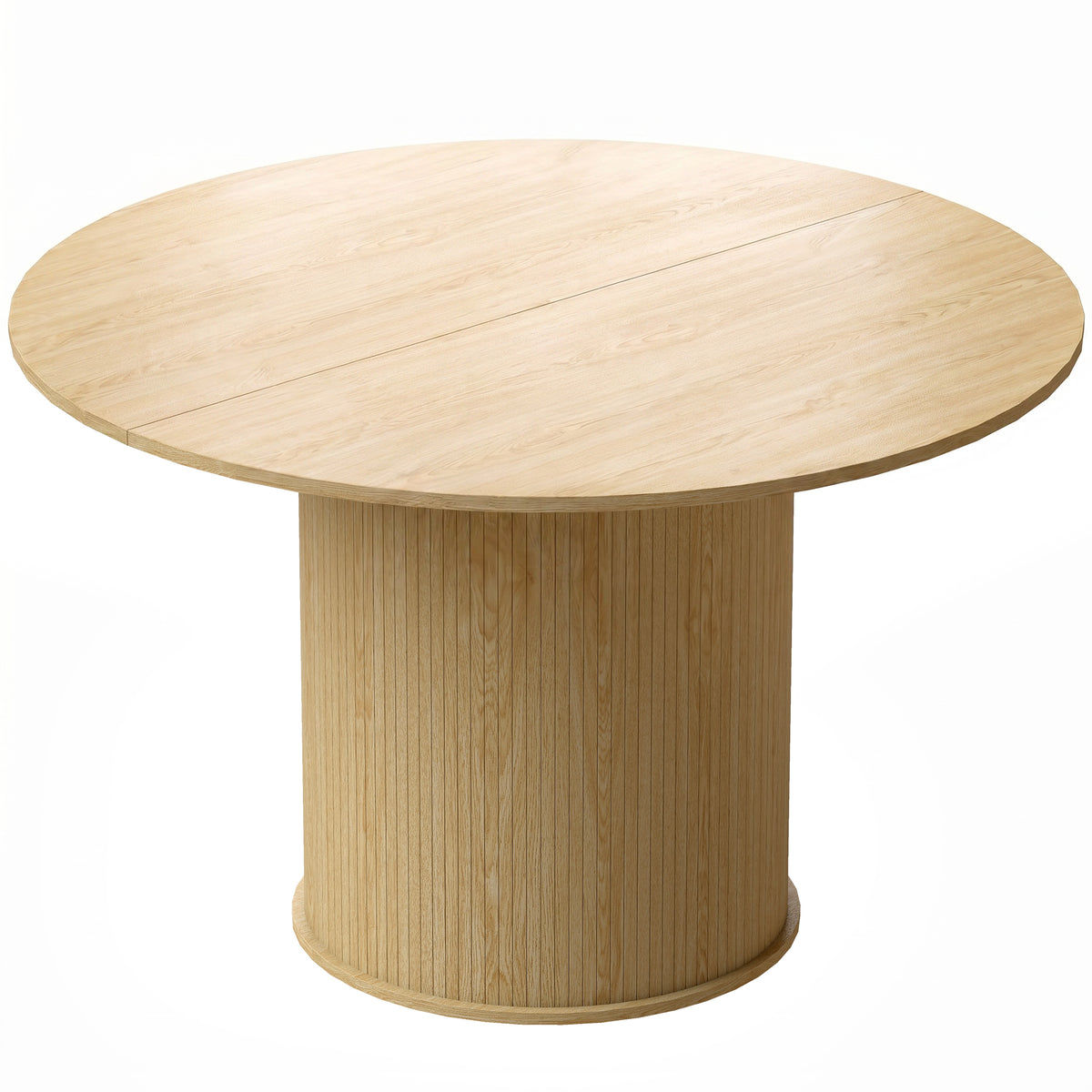 Table à manger ronde pour 4-6 personnes, Ø 120 x 75 cm, table de cuisine avec base cylindrique cannelée, bois naturel-0