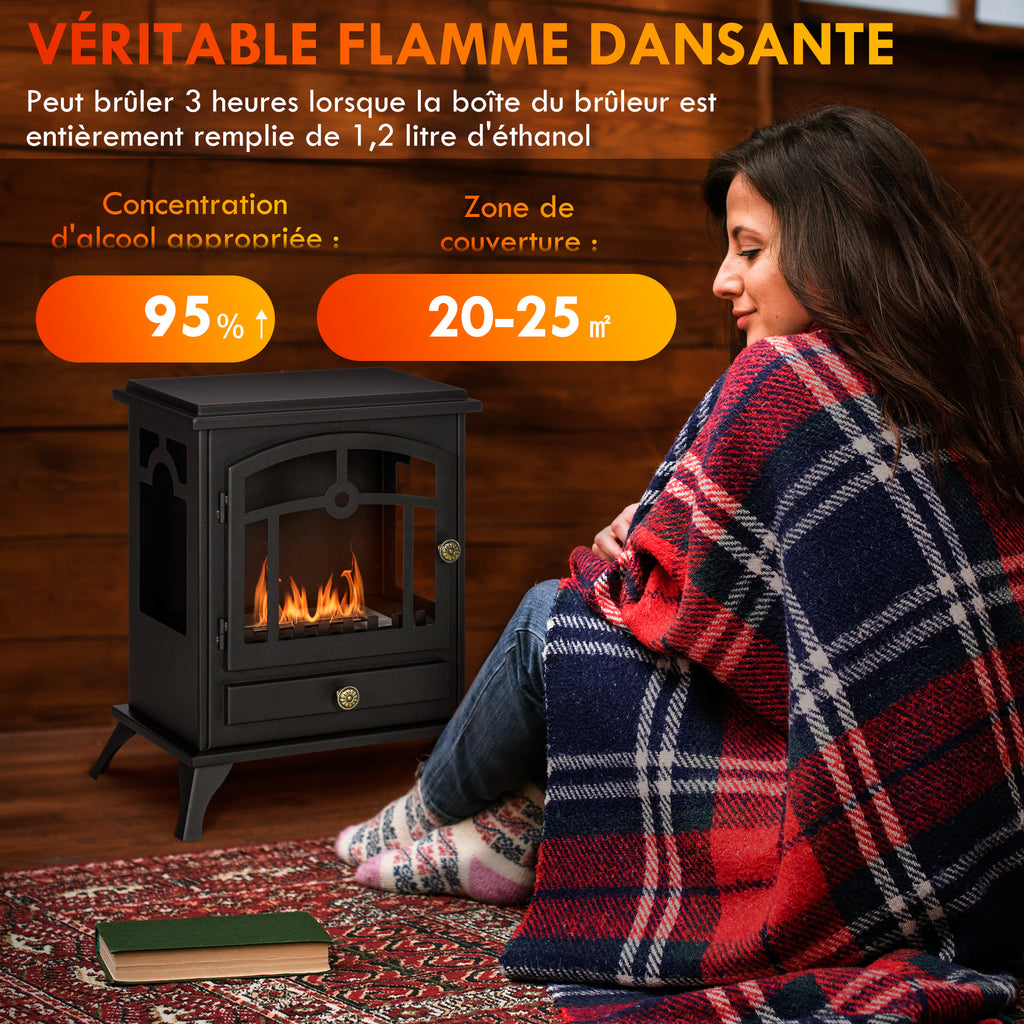 Cheminée bioéthanol sur Pied, brûleur 1,2 L, environ 3 h de durée de combustion Dim. 45L x 28l x 54H cm Acier Noir-3