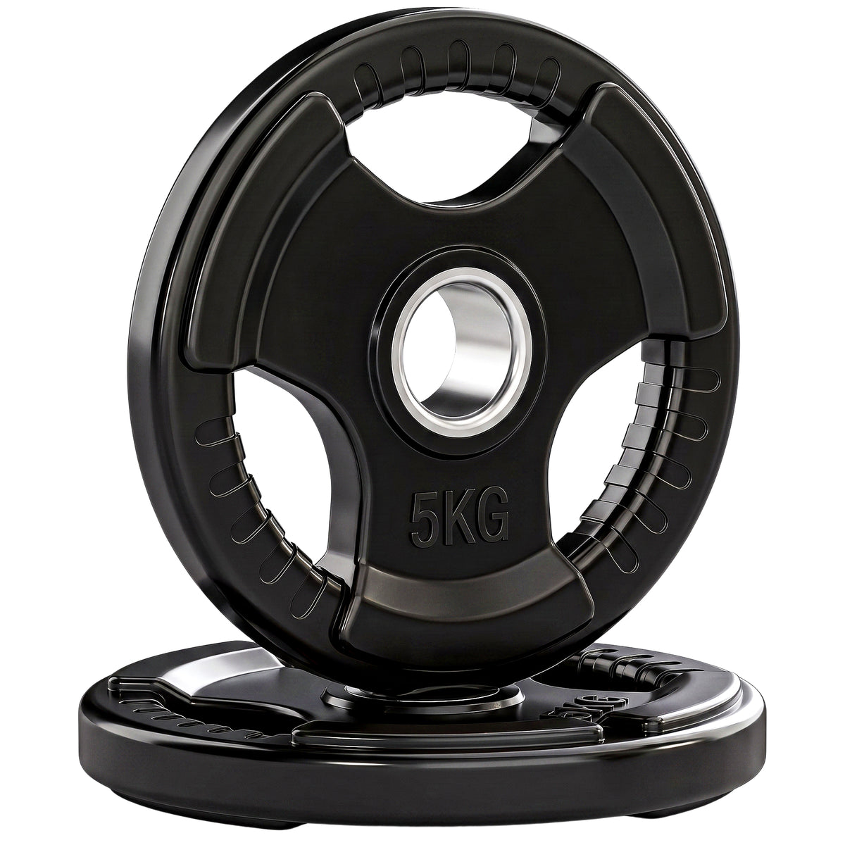 Disques de poids en fonte, plaques de poids 2 x 5 kg, à 3 poignées avec trous de Ø 50 mm, couverture en caoutchouc, noir-0
