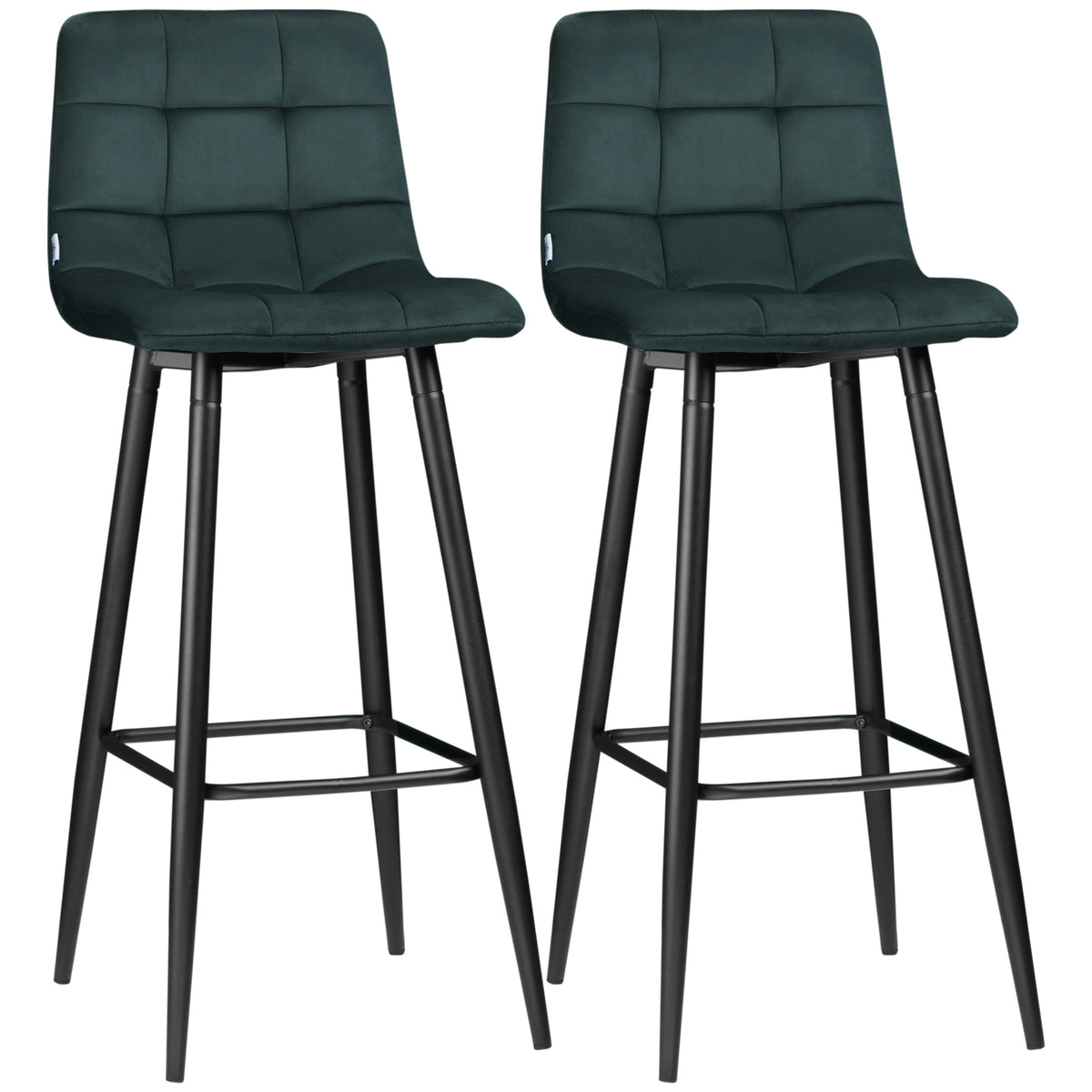 Lot de 2 tabourets de bar design surface en velours capitonné et pieds en acier hauteur 77 cm vert foncé-0