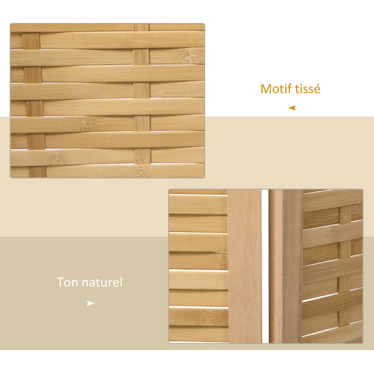 Paravent en bois séparateur de pièce closion de séparation pliable 4 panneaux en bambou 160 x 170 cm naturel clair-3